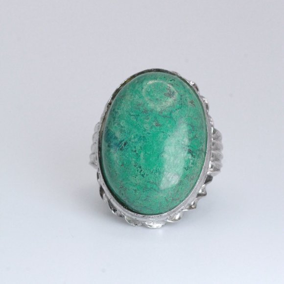 ANTIQUE ART DECO STERLING SILVER LARGE TURQUOISE CABOCHON RING - Picture 3 of 12